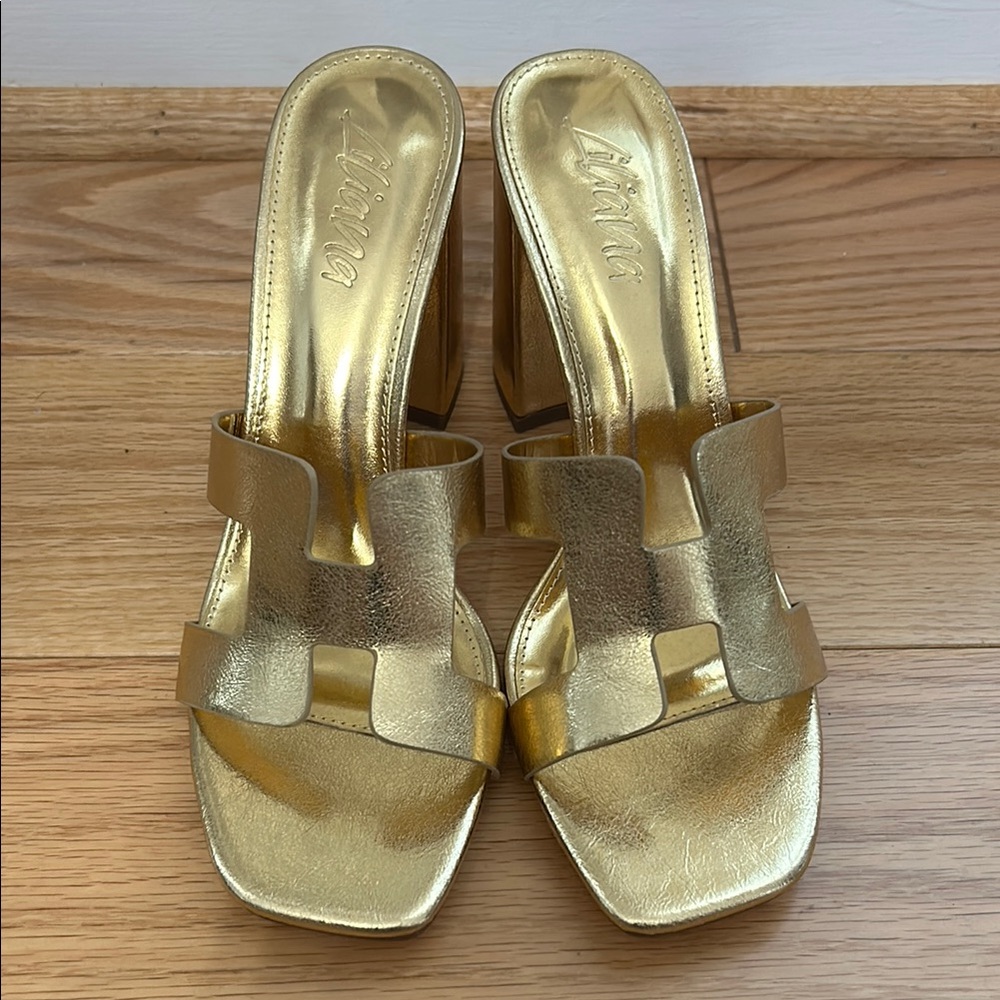 Gold Women's Heeled Sandals - sz 10